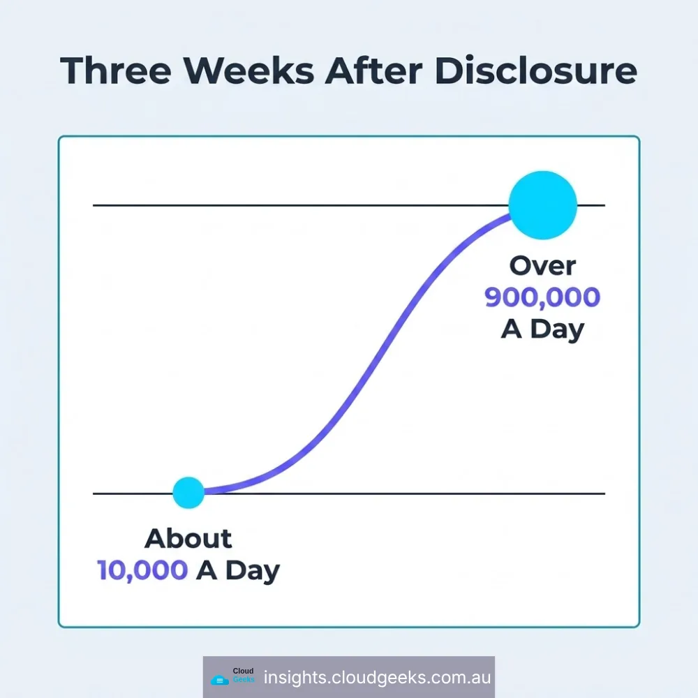 Three weeks after disclosure: about 10,000 a day rising to over 900,000 a day