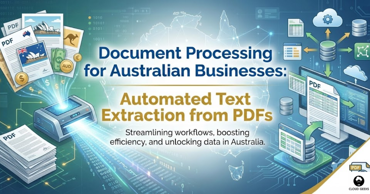 Diagram illustrating manual document processing burden for Australian businesses showing accounts payable clerks manually entering supplier invoice data, customer applications, receipts and contracts into business systems with time and error statistics