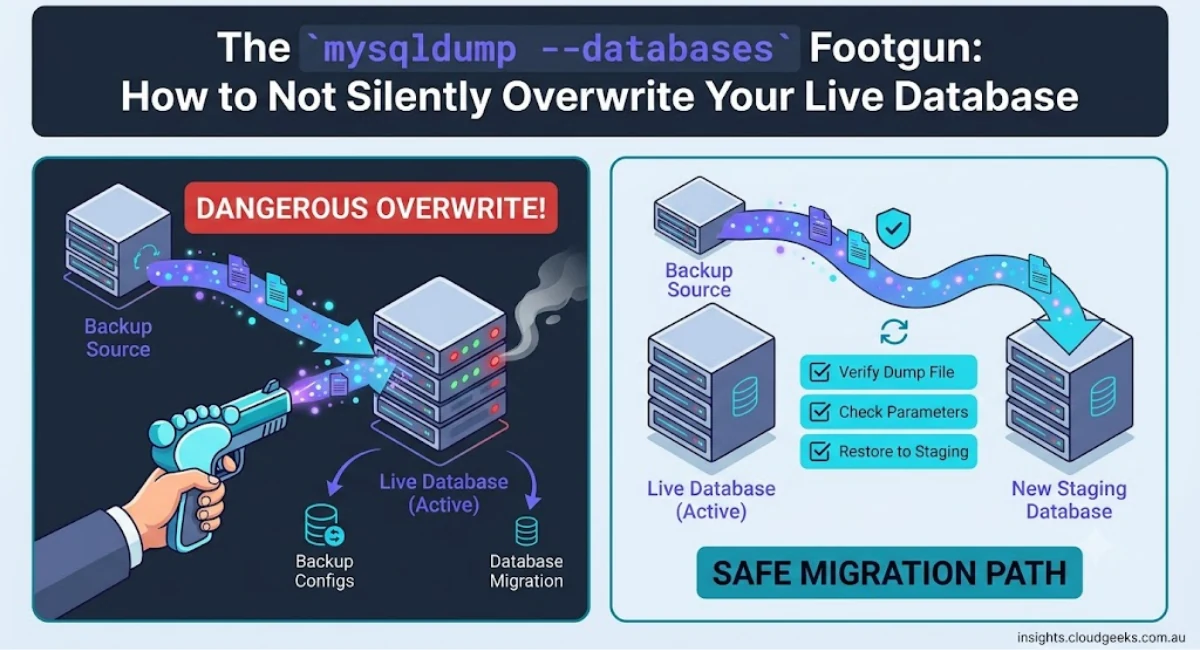 The `mysqldump --databases` Footgun: How to Not Silently Overwrite Your Live Database